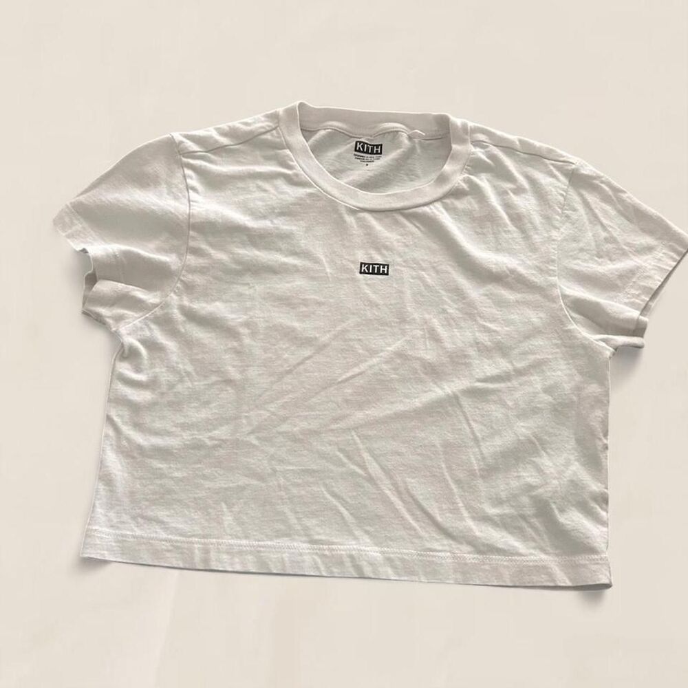 KITH cropped white logo baby tee | small